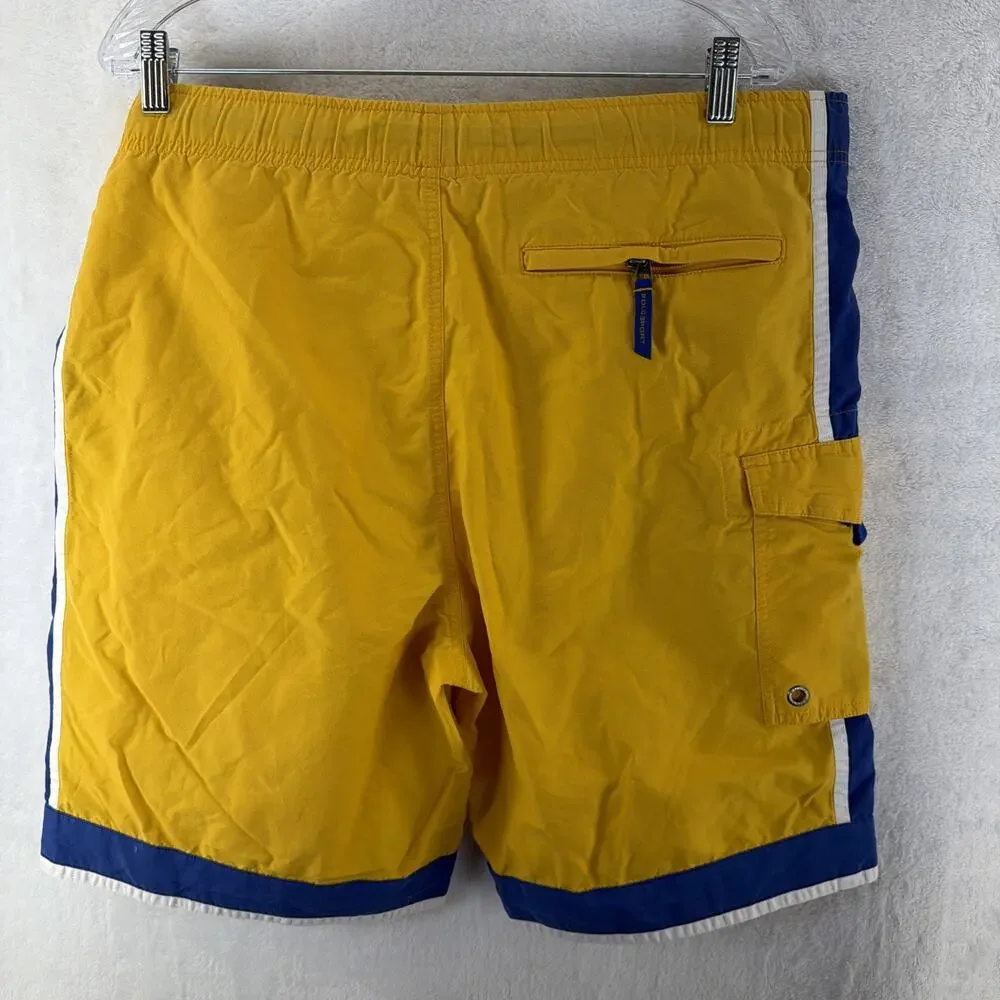 VTG Polo Sport Swim Trunks Med Yellow Ralph Lauren P Wing Lined Cargo Shorts 90s